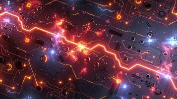 Abstract digital circuitry with glowing elements and vibrant colors. photo