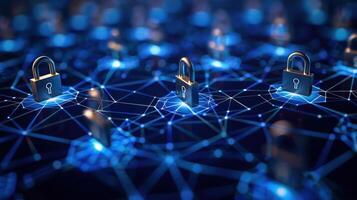Digital locks on a network, symbolizing cybersecurity and data protection. photo