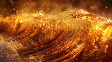 A dynamic wave of shimmering gold, evoking the beauty of nature's power and fluidity. photo
