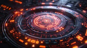 Futuristic interface with glowing elements and intricate patterns. photo