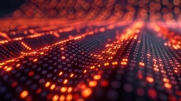 Abstract visualization of binary data in a glowing digital landscape. photo