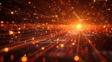 Abstract visualization of dynamic light rays and particles creating a vibrant atmosphere. photo