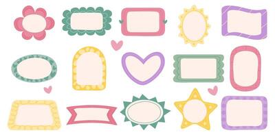 Hand drawn colored frames on a white background. Doodle textboxes in pastel colors. illustration with simple shapes, elements, drawn with a brush, pencil, stroke. vector