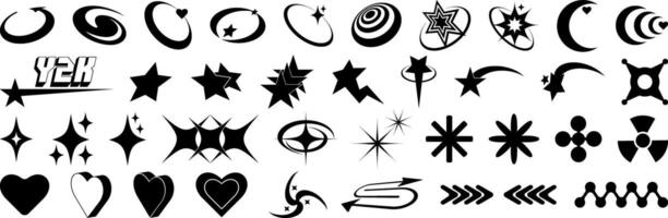 set of Y2K abstract brutalist elements and shapes on a transparent background. Constructor of trendy geometric postmodern primitive figures.Templates for logo, icon, notes, posters, stickers. vector