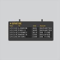 Pixel illustration Departure Board. Pixelated Departure List. Airport Departure Board List icon pixelated for the pixel art game and icon for website and game. old school retro. vector