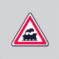 Pixel art illustration Train Sign. Pixelated Railway Train. Train Railway Sign icon pixelated for the pixel art game and icon for website and game. old school retro. vector