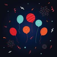 New Year Circle and Oval Balloon with Firework and Confetti vector