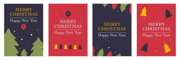Merry Christmas and happy new year with colorful trees on dark and red color background for greeting card vector