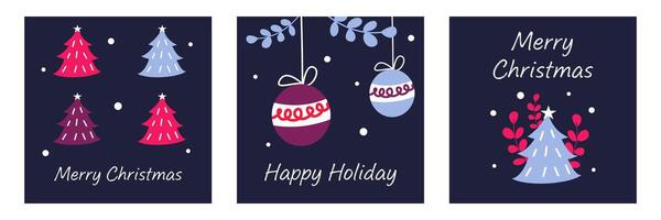 Set of merry christmas greeting card on dark background for social media background vector
