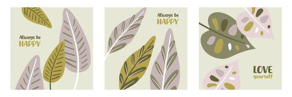 Set of leaves wall art on bright background vector
