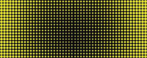 A vibrant halftone pattern composed of yellow dots on a black background. The dots vary in size, creating a sense of depth and movement. The pattern is reminiscent of pop art and graphic design styles vector