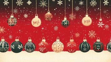 Festive Advent Calendar Design Featuring Red and Gold Ornaments with Snowflakes Against a Red Gradient Background for Holiday Celebrations photo