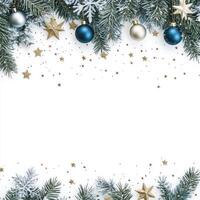 Festive Christmas Garland with Gold Stars and Blue Decorations Creating a Chic Border with Open Space Below for Custom Text or Design Inspiration photo