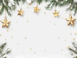 Charming Christmas Garland with Gold Stars and Snowy Background Perfect for Holiday-Themed Text and Decorations in Elegant Winter Setting photo