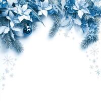 Elegant Blue Flower Arrangement with Snow Accents for Christmas, Featuring a Decorative Top Border and Ample Blank Space for Custom Text Below photo
