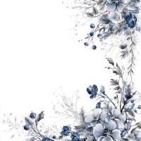 Elegant Winter Floral Border Design with Silver and Blue Accents Ideal for Christmas Text, Featuring a Blank Left Side for Customization photo