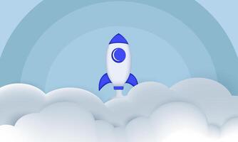 rocket launch sky flying over clouds design vector