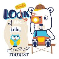 Tourist Bear with Camera Cartoon Illustration for Kids vector