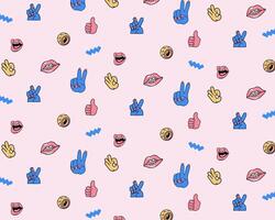 vintage hands and lips pattern background illustration layout banner fabric textile paper print art editable vector