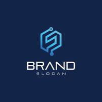hexagon letter f connect logo design digital vector