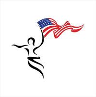 Woman Holding American Flag Logo Design vector