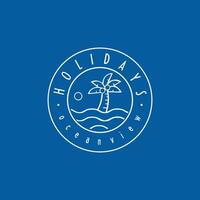 Sunset Beach with Palm Tree Logo Line Badge Emblem vector