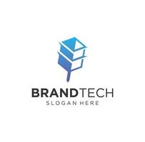 Feather tech logo design vector