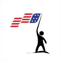 A man holding an american flag on a hill vector