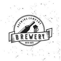 Brewery logo design with a bottle of beer and a glass vector