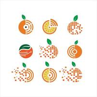 An orange logo with a slice of fruit and a circle vector