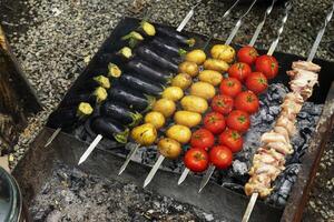 delicious grilled vegetables ,mushrooms, tomato, zucchini, potato photo