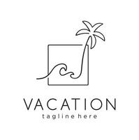 Vacation logo design with palm tree and wave vector