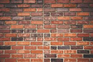 Reddish brown brick wall, horizontal pattern highlights rustic texture and solid construction photo
