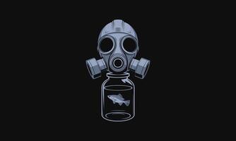 Gas mask and fish in jar concept illustration. vector