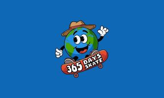 Cartoon Earth skating with 365 Days Skate message. vector