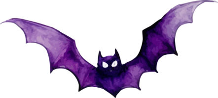 Purple Bat with Pointed Ears Watercolor Illustration Element png