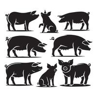 Silhouette set of pig on white background vector