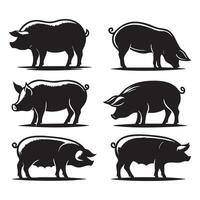 A display of pig silhouettes laid out on a white background vector