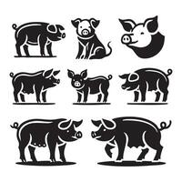 Various pig silhouettes positioned on a clean white background vector
