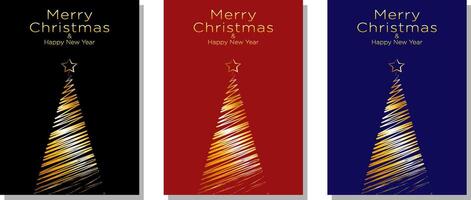 Luxury Christmas Cards with Gold Christmas Tree Illustration Icons. Design Template with Happy Merry Christmas Text and Xmas Tree Illustrations vector