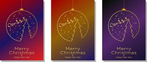 Merry Christmas tree outline greeting text card set golden illustration design background. Greeting card. Xmas tree vector