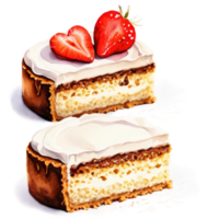 Two slices of cake with strawberries on top png