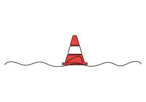 Traffic cone and road divider tool continuous one line drawing pro illustration vector