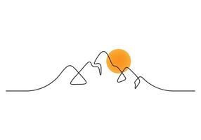 Continuous single line drawing of mountain ridge landscape. Premium illustration vector