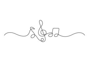 Music note and treble clef, continuous single line drawing. Music concept. Hand drawn doodle sketch. Graphic illustration vector