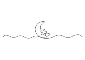 Moon in one continuous line drawing graphic illustration vector