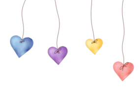 Four hearts hanging from strings on Transparent background png