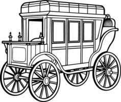 An old fashioned horse and carriage coloring page vector