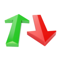 Set of green red arrow business graph pointing up and down on transparent background png