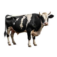 Black white Cow with horns on transparent background png